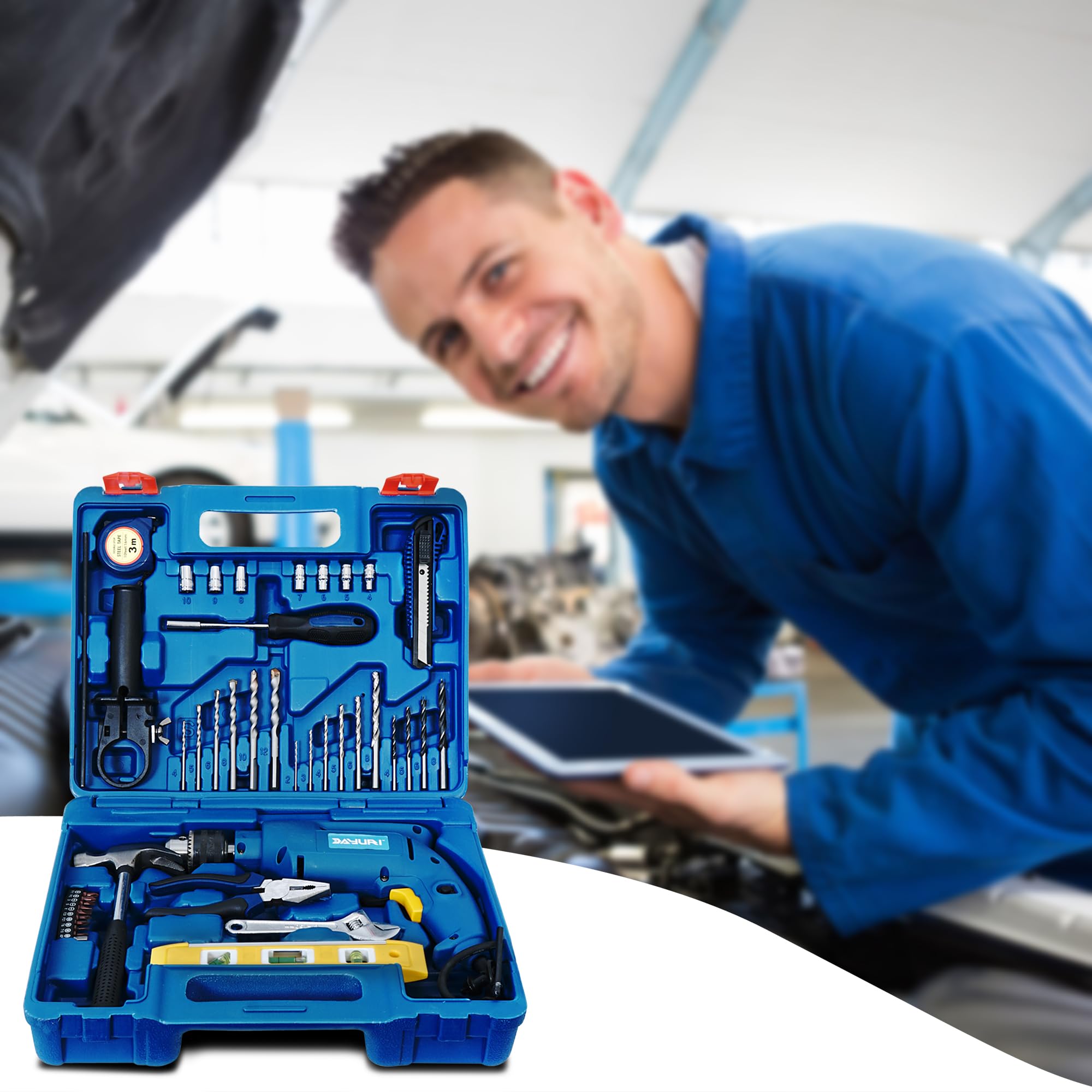 Blue Blue 5個セット DAYURI YZJ04 13 Electric Impact Drill Kit | 500W Motor, Rapid 0